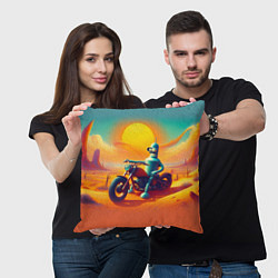 Подушка квадратная Робот Бендер на мотоцикле в пустыне, цвет: 3D-принт — фото 2