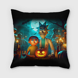 Подушка квадратная Morty and Rick with pumpkin - neon halloween, цвет: 3D-принт