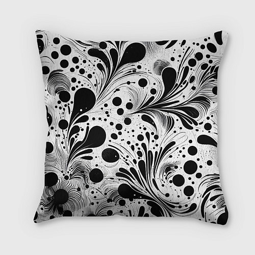 Подушка квадратная Кляксы и растения - нейроарт паттерн / 3D-принт – фото 2