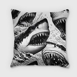 Подушка квадратная Белая акула - стая, цвет: 3D-принт
