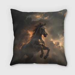 Подушка квадратная Лошадь в прыжке на фоне неба, цвет: 3D-принт