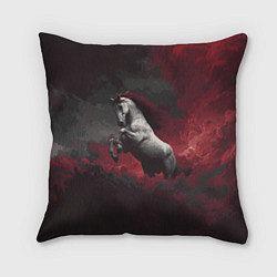 Подушка квадратная Белая лошадь из красного тумана, цвет: 3D-принт