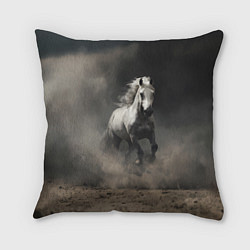 Подушка квадратная Белая лошадь скачет по полю, цвет: 3D-принт