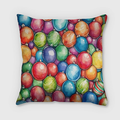 Подушка квадратная Россыпь новогодних шаров / 3D-принт – фото 2