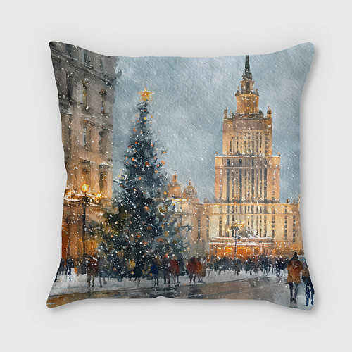 Подушка квадратная Новогодняя Москва / 3D-принт – фото 2