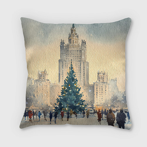 Подушка квадратная Москва новогодняя елка / 3D-принт – фото 2