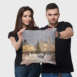 Подушка квадратная Новогодние гуляния в Москве, цвет: 3D-принт — фото 2