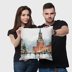 Подушка квадратная Новогодний Кремль, цвет: 3D-принт — фото 2