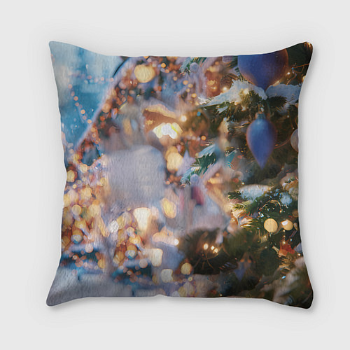 Подушка квадратная Синяя новогодняя лошадка / 3D-принт – фото 2