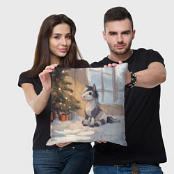 Подушка квадратная Лошадка у елки, цвет: 3D-принт — фото 2