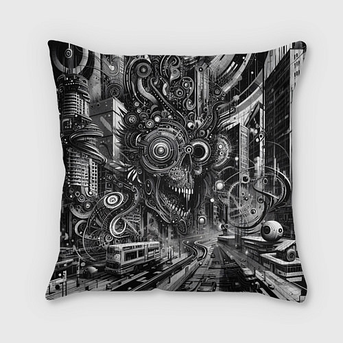 Подушка квадратная Cyber urban skull - ai art fantasy / 3D-принт – фото 2