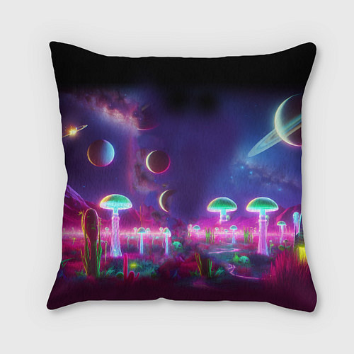 Подушка квадратная Космонавт Шрук в неоновом скафандре на загадочной / 3D-принт – фото 2