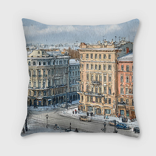 Подушка квадратная Зимняя улица Питера / 3D-принт – фото 2