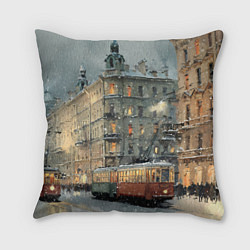 Подушка квадратная Трамваи в зимнем Санкт-Петербурге