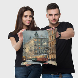 Подушка квадратная Трамваи в зимнем Санкт-Петербурге, цвет: 3D-принт — фото 2