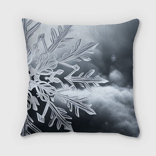 Подушка квадратная Снежинка на черно белое / 3D-принт – фото 2