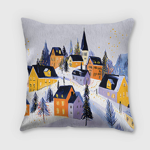 Подушка квадратная Новогодние домики на горе / 3D-принт – фото 2