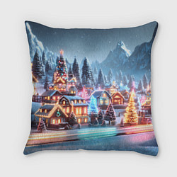 Подушка квадратная Городок в новогодних огоньках