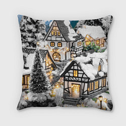 Подушка квадратная Объемные новогодние дома