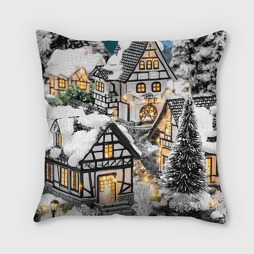 Подушка квадратная Объемные новогодние дома / 3D-принт – фото 2