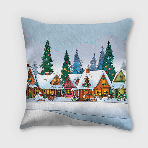 Подушка квадратная Новогодник дворик / 3D-принт – фото 2