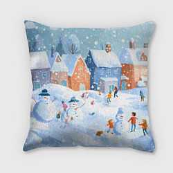 Подушка квадратная Предновогодний день во дворе