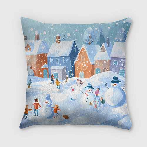 Подушка квадратная Предновогодний день во дворе / 3D-принт – фото 2