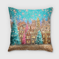 Подушка квадратная Новогодний город в блестках, цвет: 3D-принт