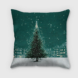 Подушка квадратная Новый год в зеленом стиле