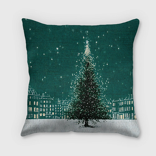 Подушка квадратная Новый год в зеленом стиле / 3D-принт – фото 2