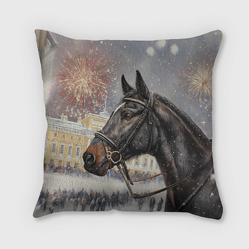 Подушка квадратная Конь на фоне салюта / 3D-принт – фото 2