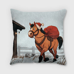 Подушка квадратная Лошадка везет новогодние подарки, цвет: 3D-принт