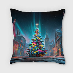 Подушка квадратная Новогодняя елка в гирляндах
