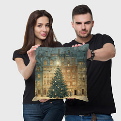 Подушка квадратная Новогодний старый город, цвет: 3D-принт — фото 2