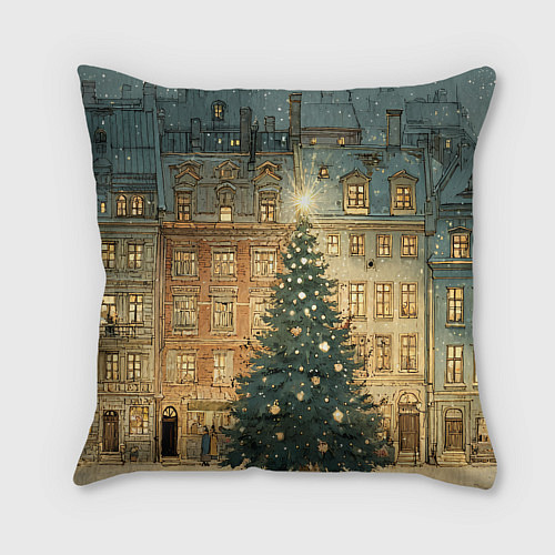 Подушка квадратная Новогодний старый город / 3D-принт – фото 2