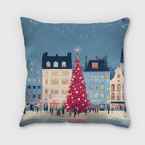 Подушка квадратная Новогоднее гуляние у красной елки / 3D-принт – фото 2