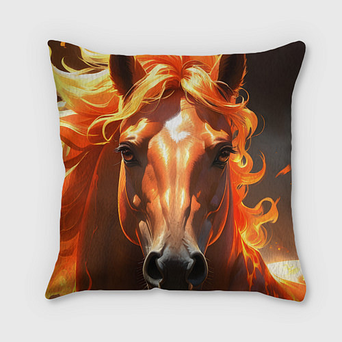 Подушка квадратная Портрет огненной лошади / 3D-принт – фото 2