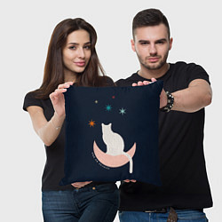 Подушка квадратная Кот, ночь и звезды Еще не поздно, цвет: 3D-принт — фото 2