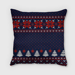 Подушка квадратная Новогодний вязаный узор