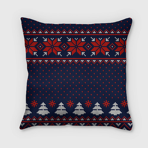 Подушка квадратная Новогодний вязаный узор / 3D-принт – фото 2
