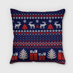 Подушка квадратная Новогодний вязаный паттерн