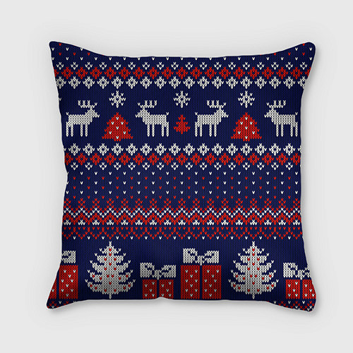 Подушка квадратная Новогодний вязаный паттерн / 3D-принт – фото 2