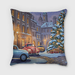 Подушка квадратная Новогодний снежный двор