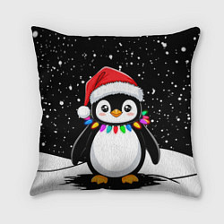 Подушка квадратная Пингвин в шапке Санты