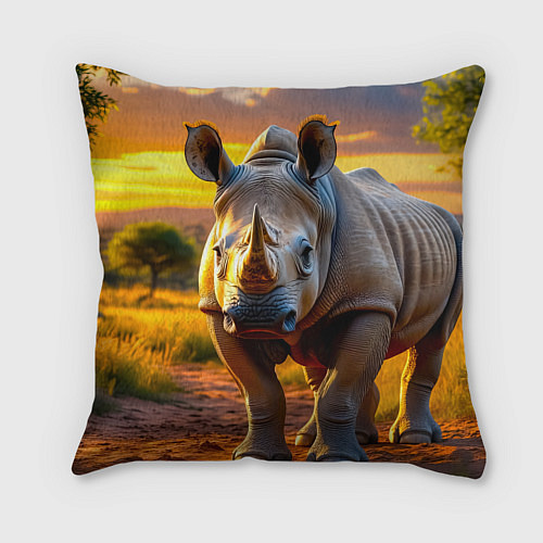 Подушка квадратная Носорог саванны / 3D-принт – фото 2