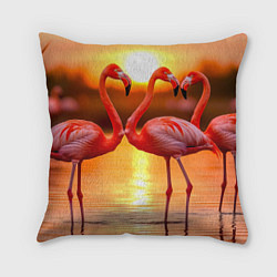 Подушка квадратная Розовый закат с фламинго