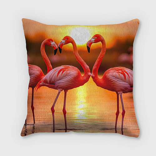 Подушка квадратная Розовый закат с фламинго / 3D-принт – фото 2