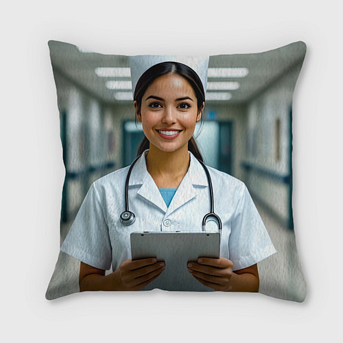 Подушка квадратная Медицинская сестра с улыбкой / 3D-принт – фото 2