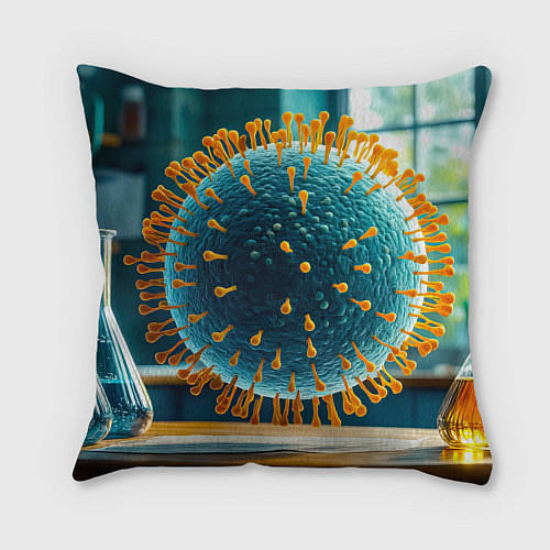 Подушка квадратная Вирус в лаборатории / 3D-принт – фото 2
