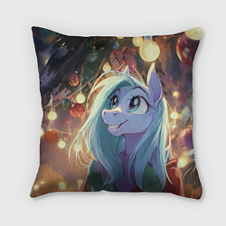 Подушка квадратная Лошадка любуется новогодними лампочками